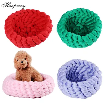 

Hand-made Soild Coarse Wool Knitted Dog Beds Winter Warm Round Nest Cat Kennel Soft Mats for Large Medium Small Puppy Dogs 10E