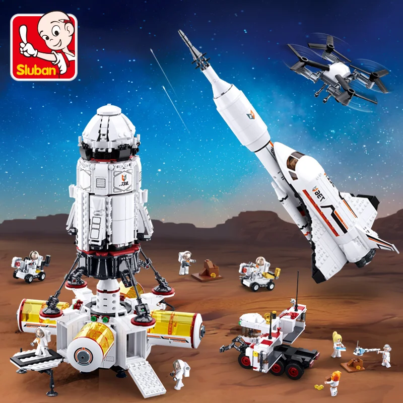 Sluban космическая ракета челнок спутниковый совместимый город Cassic астронавты наборы сделай сам самолет строительные блоки кирпичи игрушки