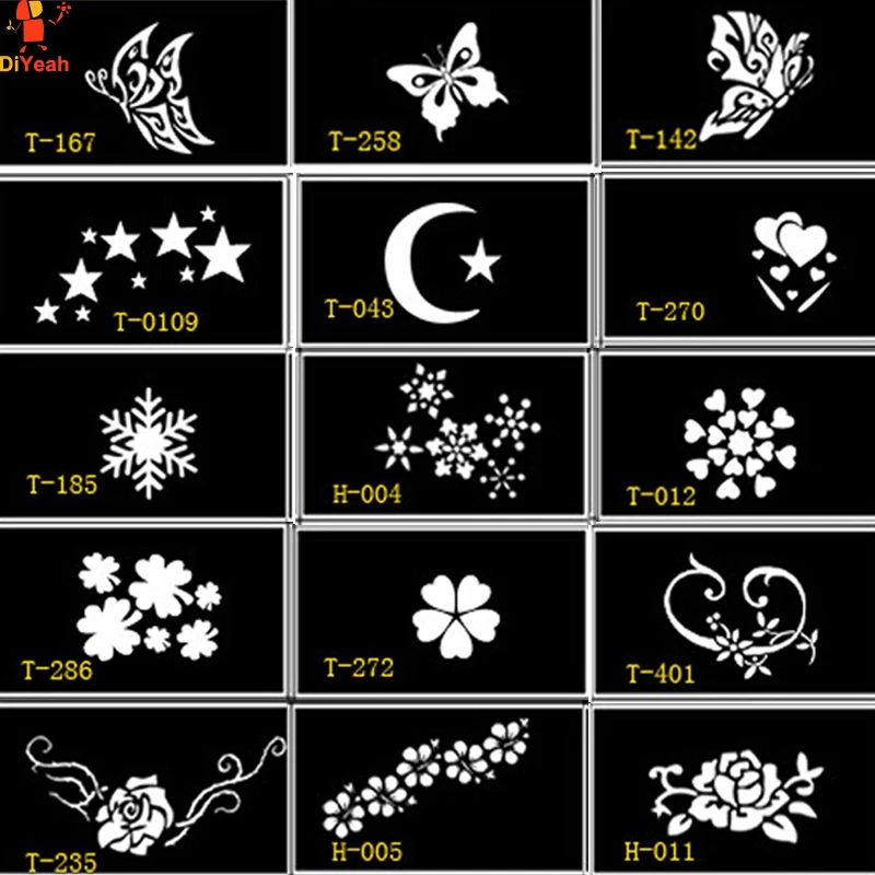 15 Adet Sablonlar Dovme Kina Dovme Stencil Yuz Boyama Sablonlari