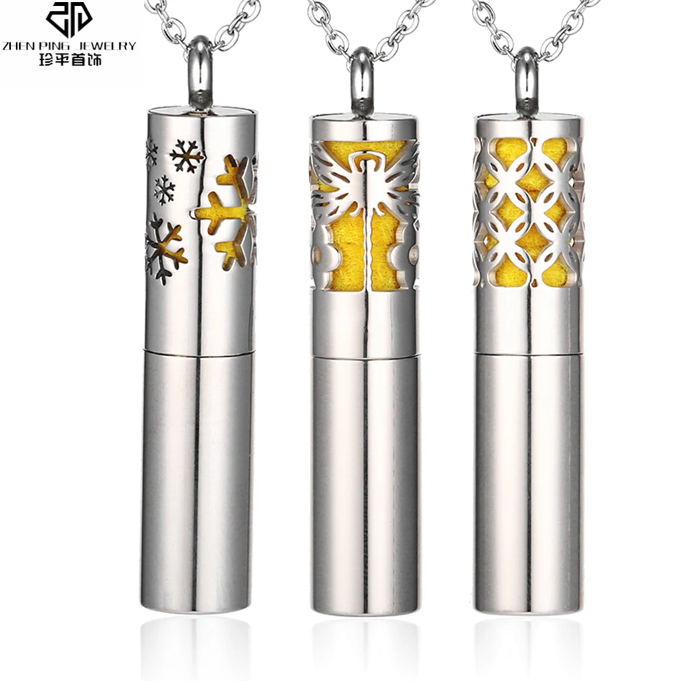 

Stainless Steel Essential Oil Diffuser Pendant Hollow Oil Storage Locket Perfume Diffuser Necklace Men Women