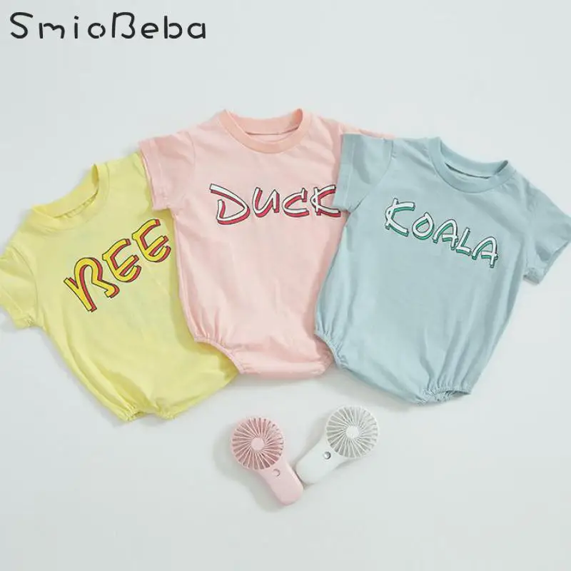 

Cute Cartoon Rompers Jumpsuit Baby Girls Short Sleeved Hatchwear Boys Letter Bee Summer Infants Sunshine Nebworn Yellow Rompers