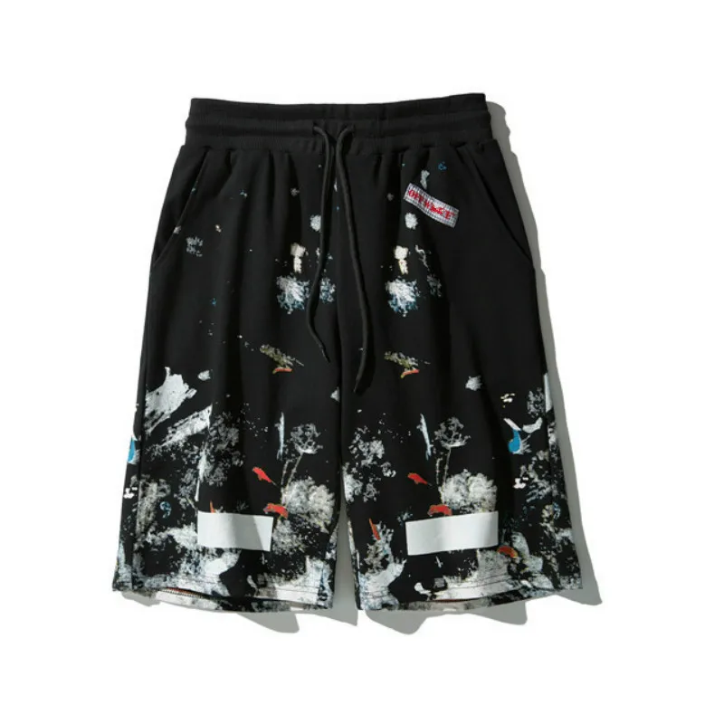 

Off Summer W Fireworks Starry Sky Shorts Sporting Men's Casual Shorts Hip Hop Elastic Drawstring Streetwear Shorts beach Shorts
