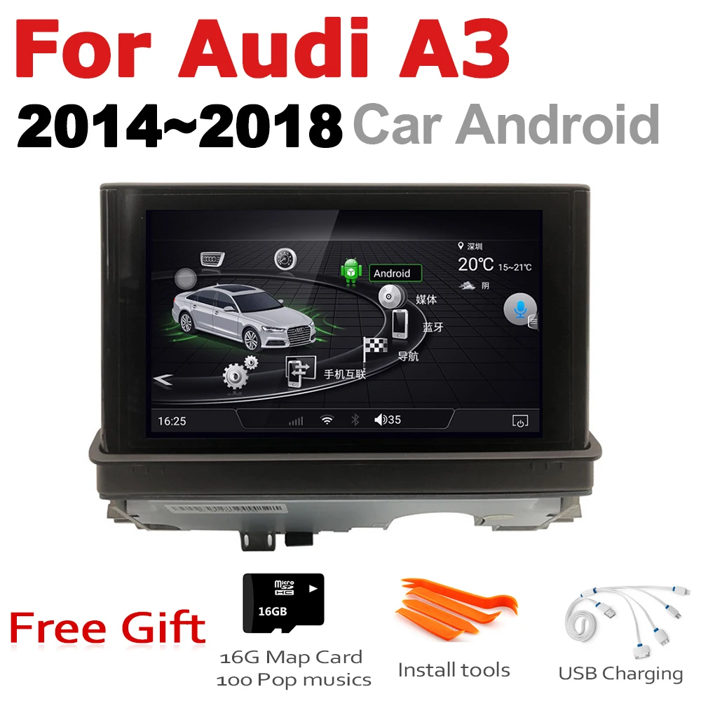 

7" HD Pop up Screen Stereo Android Car GPS Navi Map For Audi A3 8V 2014-2018 Original Style Multimedia Player Auto Radio