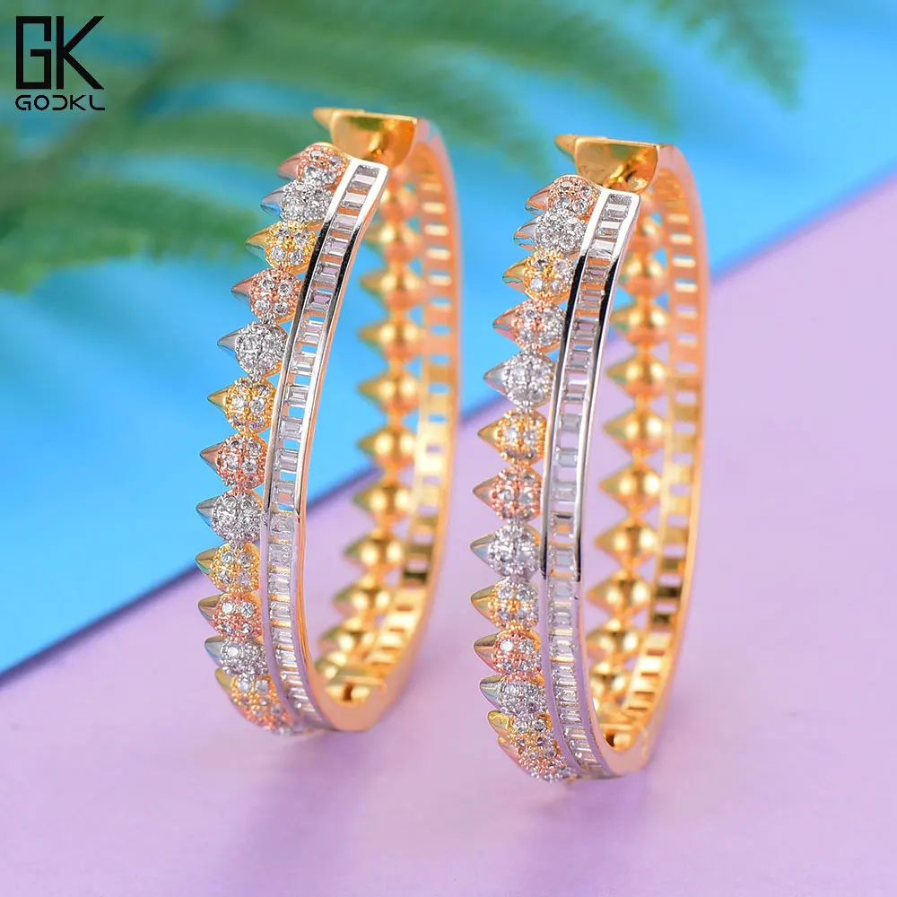 

GODKI Luxury Round AAA Cubic Zircon Statement Big Hoop Earrings For Women Wedding DUBAI Bridal Round Circle Hoop Earrings 2018