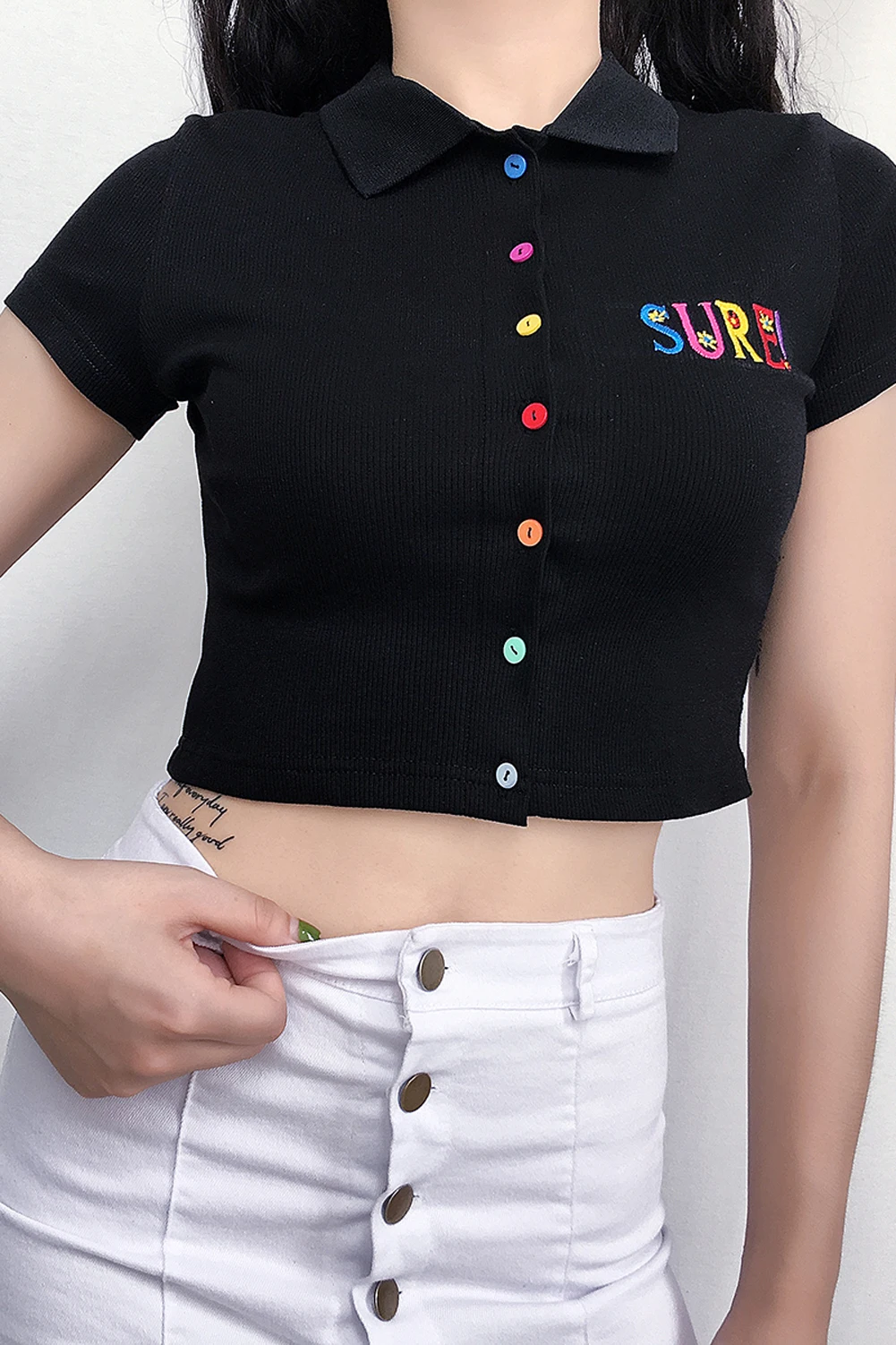 Модные милые женские топы короткие Letterr дамы тонкий принт укороченный топ рубашка многоцветные боты