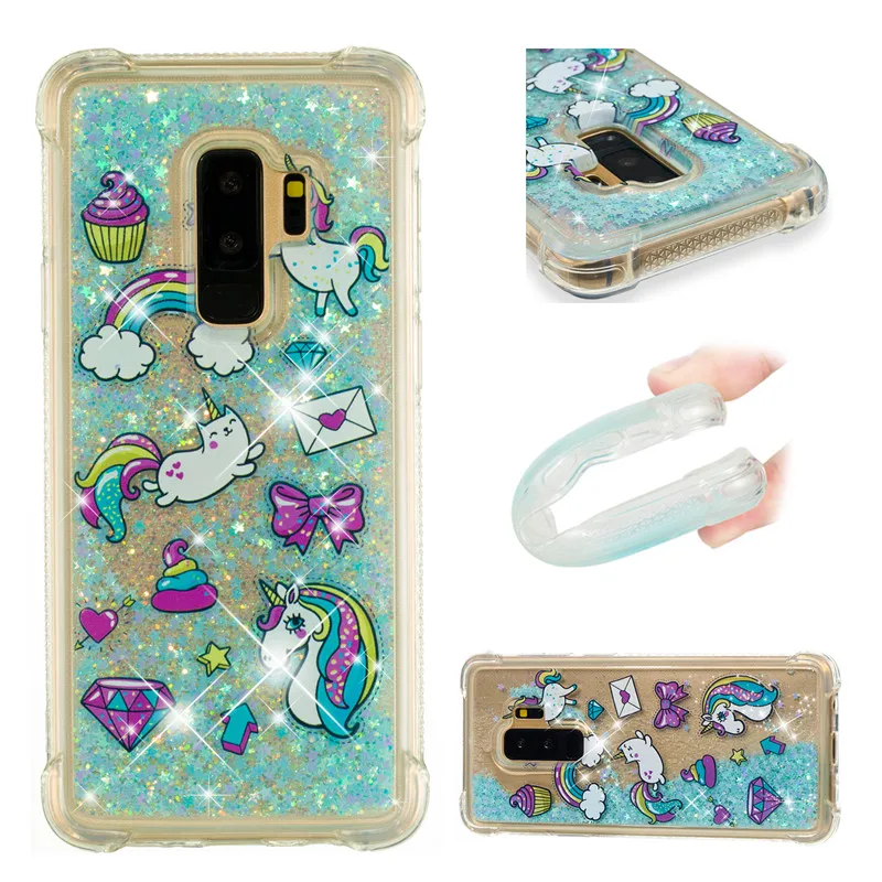 Liquid Case for Samsung Galaxy A6 A8 Plus 2018 S8 S9 Plus S6 S7 Edge Note8 Note9 S5 S6edge Glitter Love Silicone PC Full Cover (51)