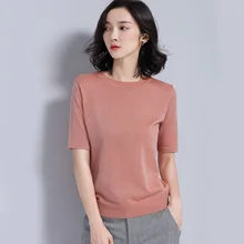 Women short sleeve knitting woman top for spring&summer RAYON materials women blause