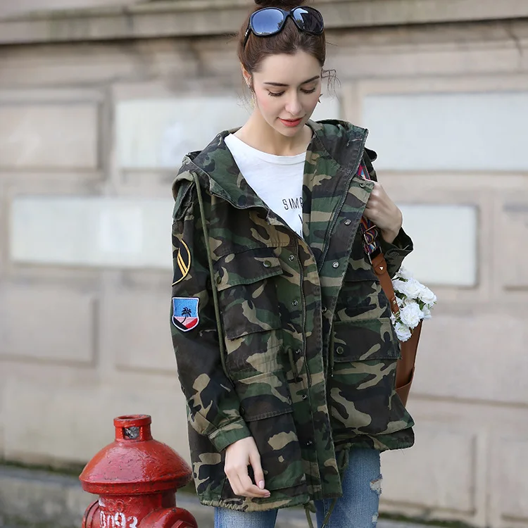 À Camouflage Survêtement Casual Long Femmes Trench De Broderie Brise Moyen Tranchée Étanche 2018 Capuche Manteaux Automne Rue aOxXnAqq