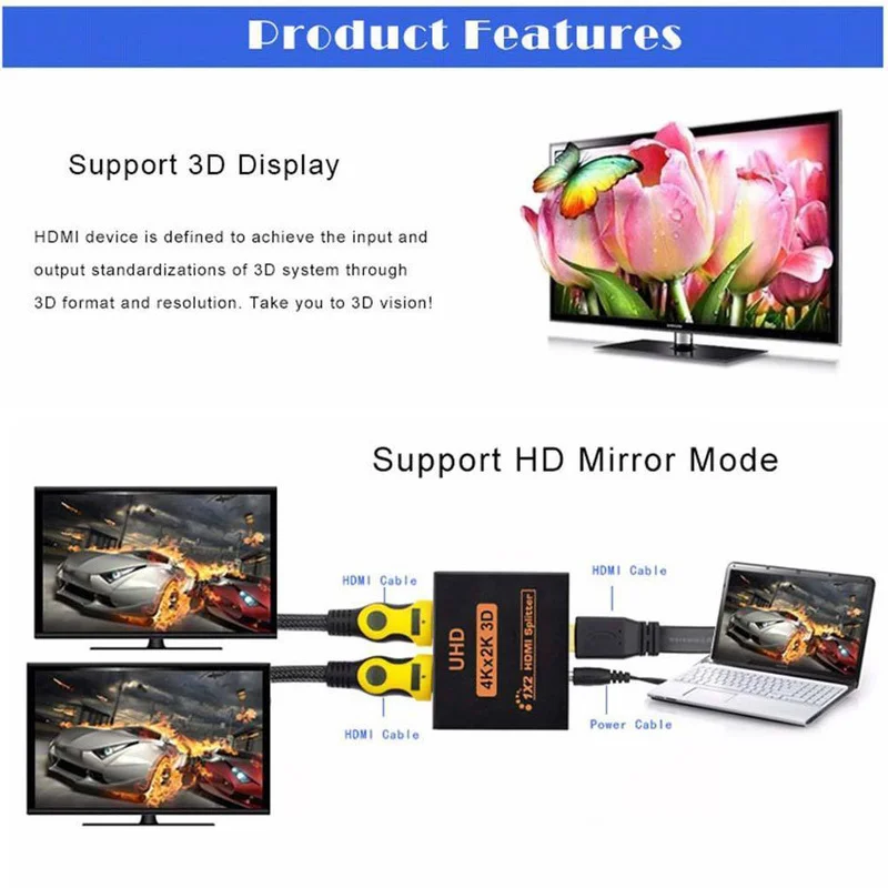 HDCP HDMI split ter Full HD 1080p видео HDMI коммутатор 1X2 1X4 split 1 in 2 Out усилитель дисплей для HDTV DVD PS3