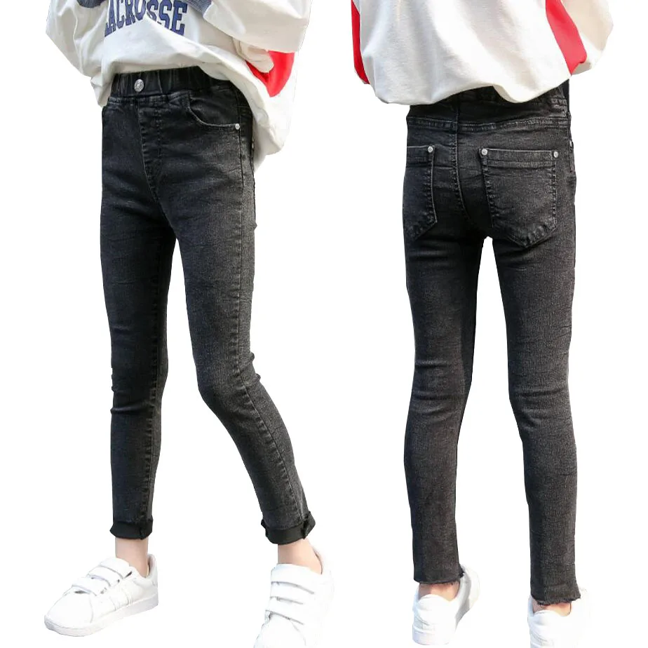 

Girls jeans long style cotton spring thin jeans 4-13 Y kids denim trousers kids winter velvet pants baby girls black long jeans