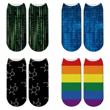 Новинка, Харадзюку, 3D принт, хакер код, носки женские, кавайные, радужные, хлопковые носки, с узором, по щиколотку, Calcetines Mujer, милые, забавные носки