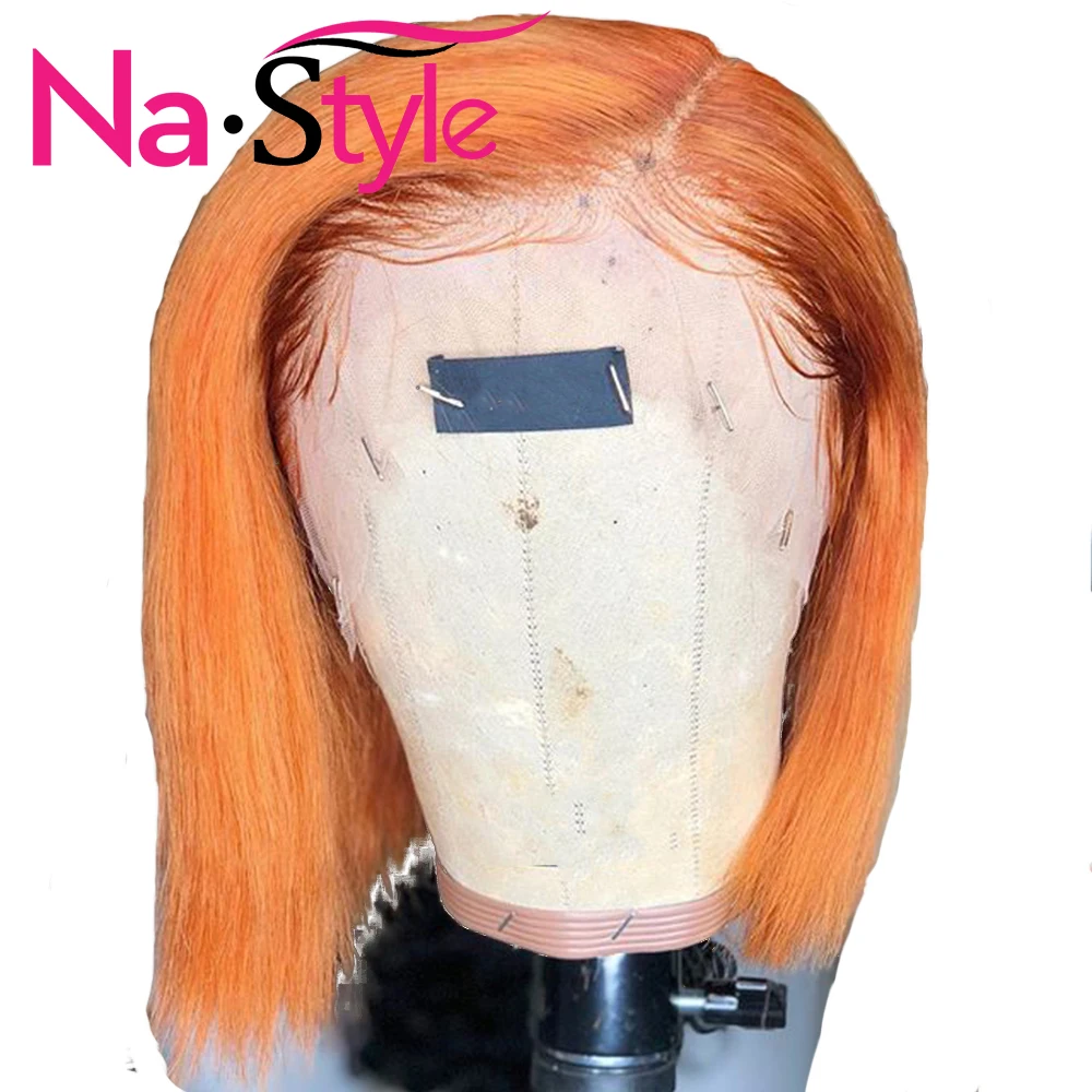 

Orange Colored Human Hair Wigs Pre Plucked Pixie Cut Wig Summer 13x6 Part Lace Front Human Hair Wigs For Women Indian Hair Remy