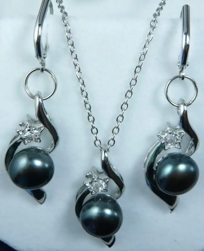FREE SHIPPING HOT sell new Style &gt&gt&gt&gt Pretty!Black Akoya Pearl Necklace +Earring Set | Украшения и аксессуары