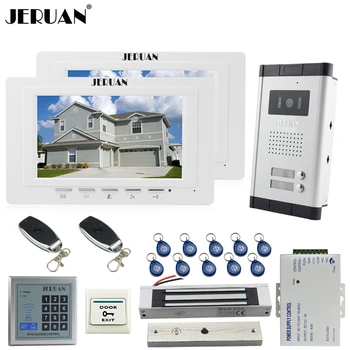 

JERUAN Apartment 7 inch Video Door Phone Intercom System kit 2 White Monitor 1 HD Camera RFID Access Control for 2 Household