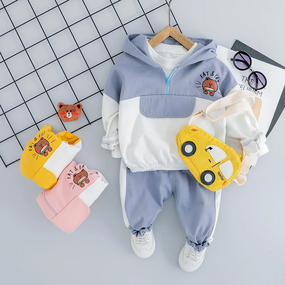 

2019 Autumn Baby Girls Boys Clothing Sets Infant Toddler Clothes Suits Bear Hooded Coat Pants Kids Children Costume Suits