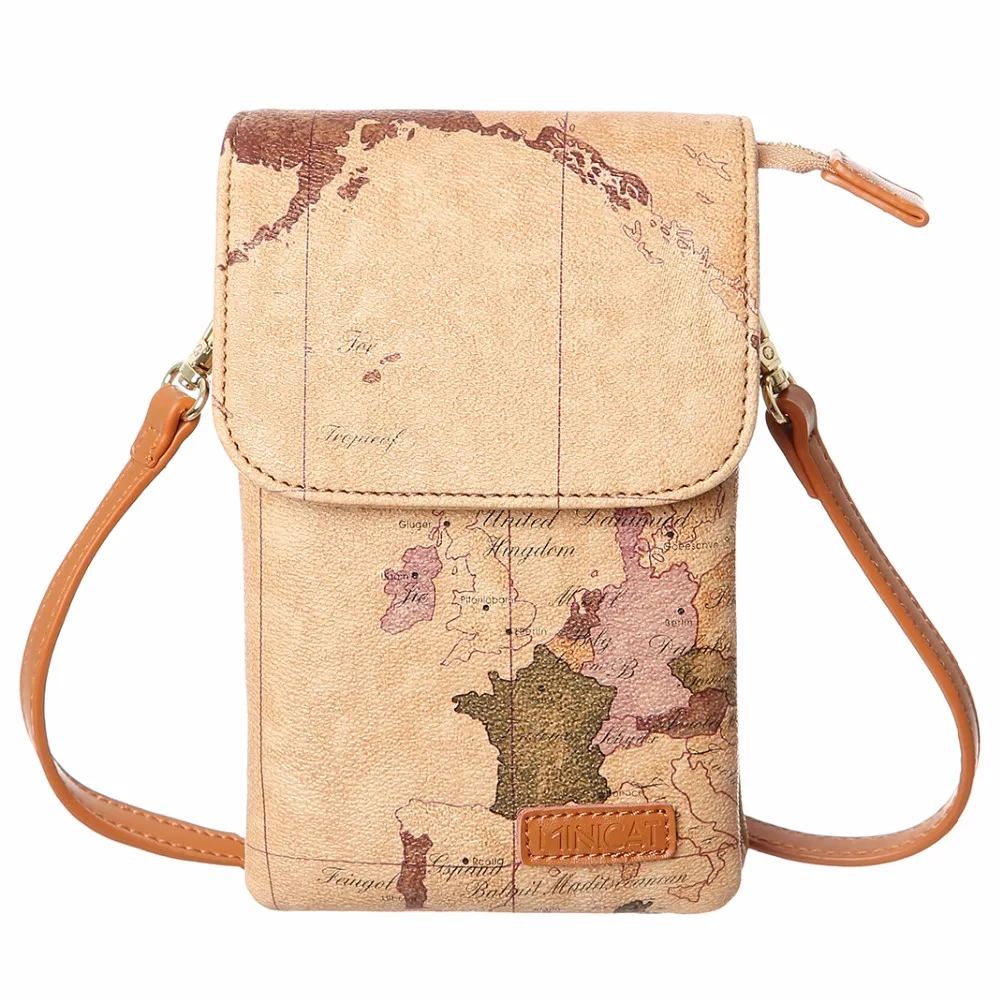 MiniCat карта мира Leather Small Crossbody сотовый телефон женская сумка кошелек женщины
