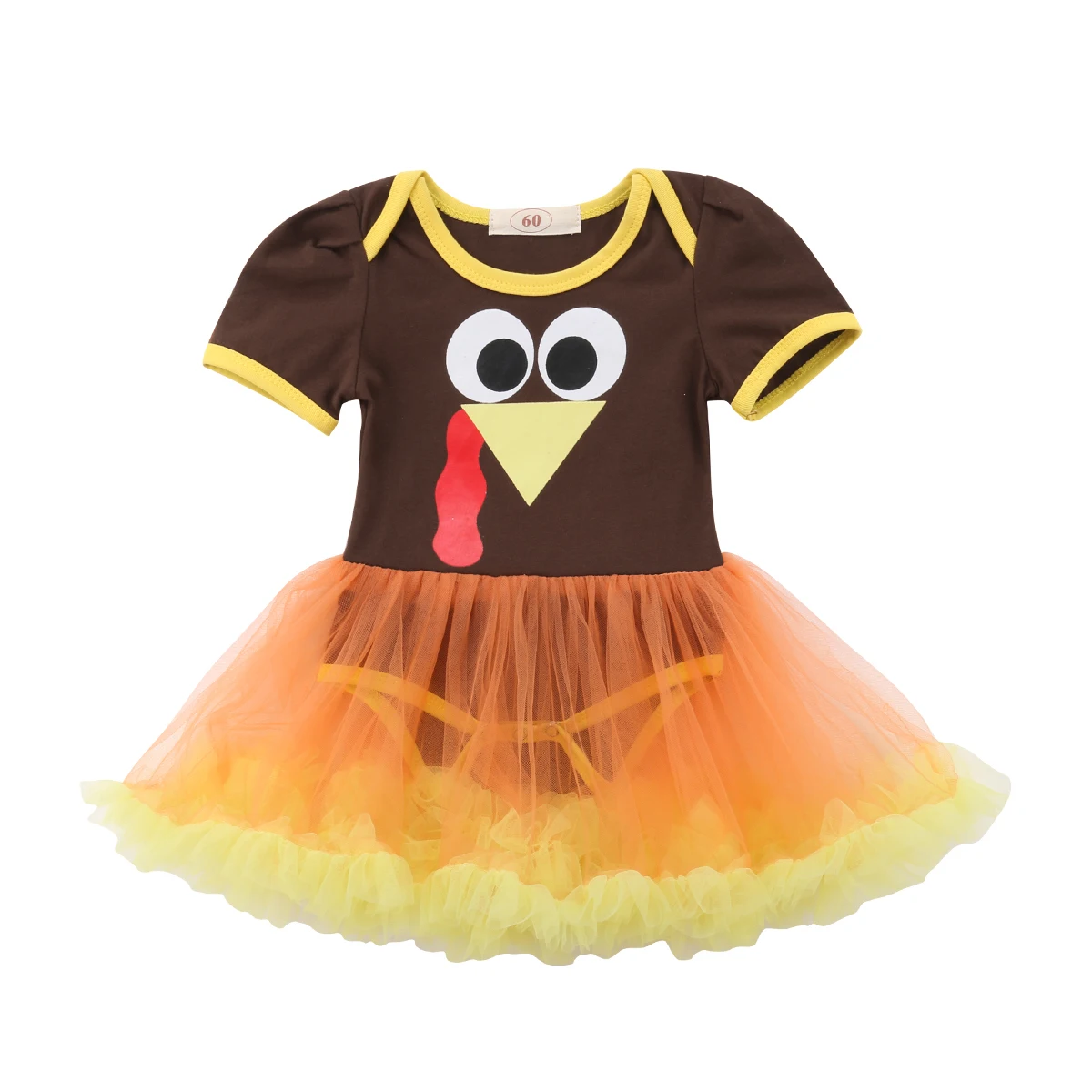 Thanksgiving Newborn Baby Girl Turkey Romper Two Colors Short Sleeve Ruffles Tutu Dress Outfits