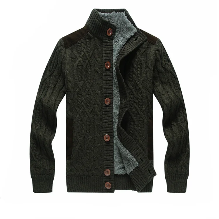 Мужской флисовый кардиган, свитера, Повседневный свитер Strickjacke, мужской теплый толстый свитер с воротником-стойкой, 3xl - Цвет: Green