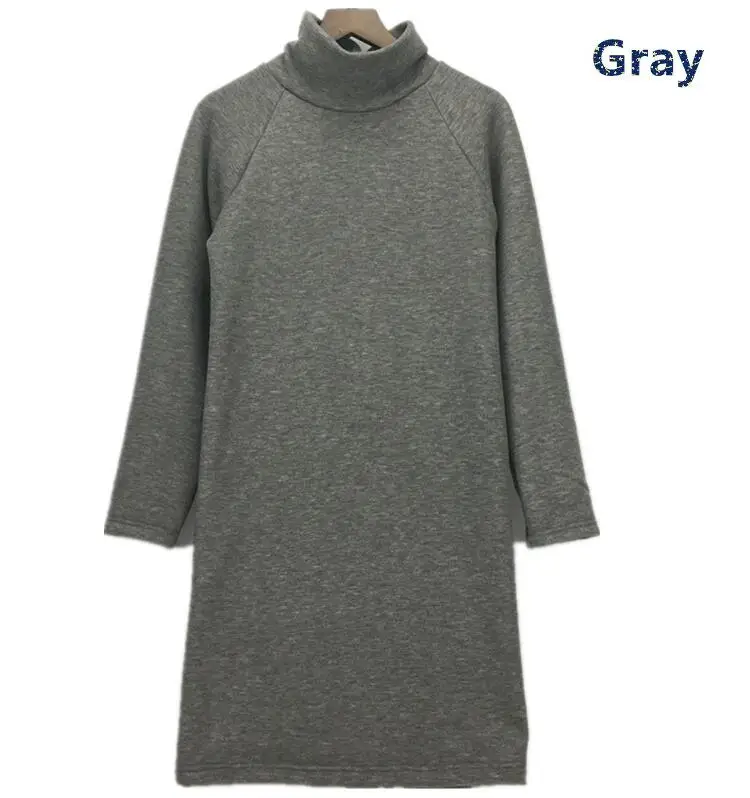 Новое осеннее и зимнее повседневное Длинное Платье До Колена размера плюс 5XL 6XL с высоким воротником и карманами, хлопковое плотное женское платье с длинными рукавами - Цвет: gray