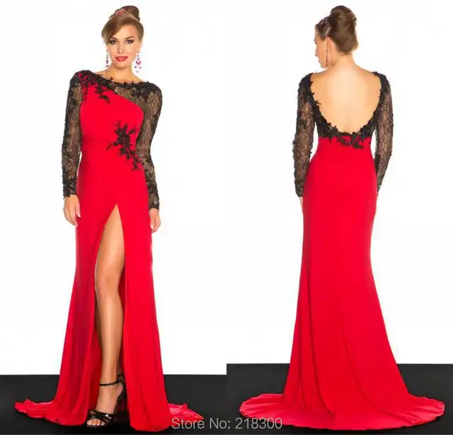 Ellie Wilde Red and Black Mermaid Dress - Ellie Wilde EW117043 - $518