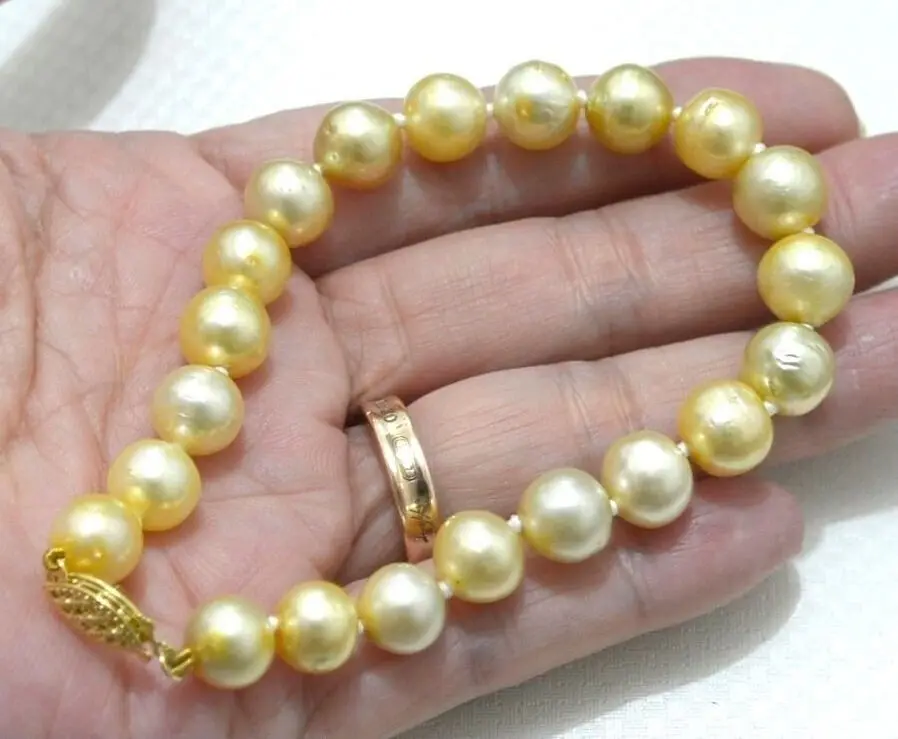 

stunning 8-9mm natural south seas gold pearl bracelet 7.5-8inch 14KGP