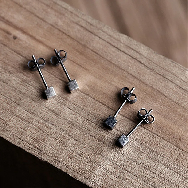 1Pair Tiny Cube Stud Earrings Oxide 