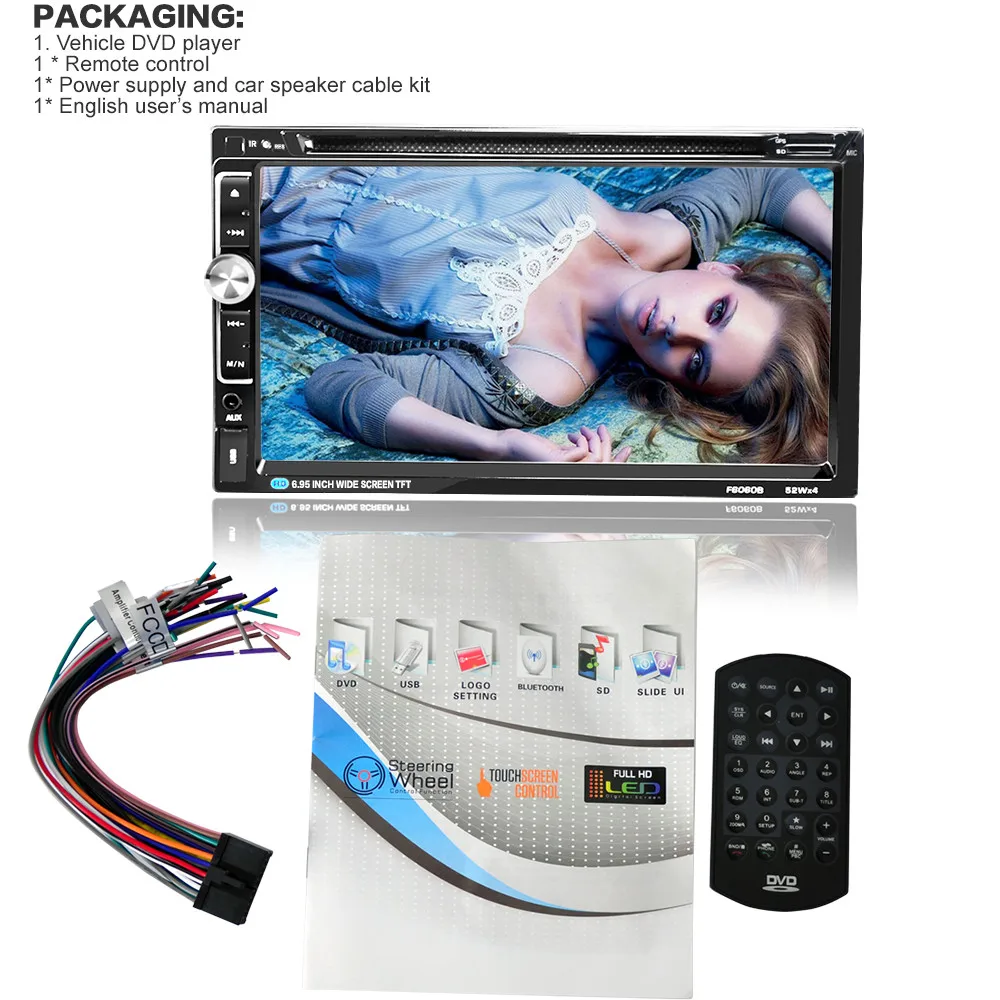

TOP Quility Bluetooth Car DVD CD Player 7 2 DIN Bluetooth Touch Screen Radio Audio USB iPod SD FM/AM camera #0706
