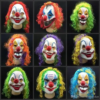

New Clown Mask Long Curl Colorful Hair Latex Mask Carnival Halloween Mask Masquerade Party Costume free shipping