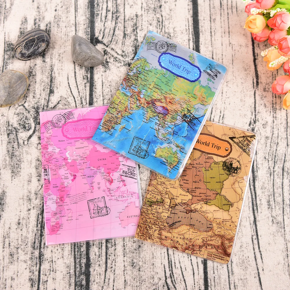 New World Trip Map Travel Passport Covers for Men , PVC Leather ID Card