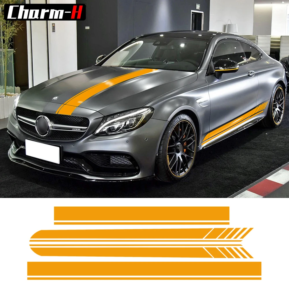 Edicion 1 Lado Rayas Capucha Techo Capo Pegatinas De Calcomanias Para Mercedes Benz C63 Amg Coupe C0 C250 C300 Estilo Accesorios Decal Sticker Sticker Yellowstripe Sticker Aliexpress