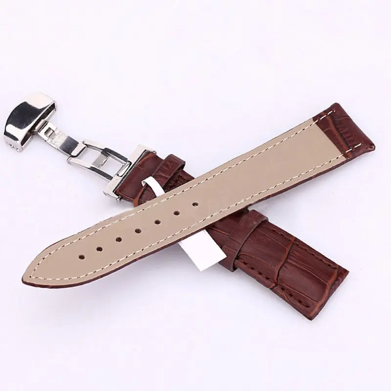 

Kol Saati Women Men Watch Band Strap Butterfly Pattern Deployant Clasp Buckle+Leather Watchband Mira La Banda 18-24mm