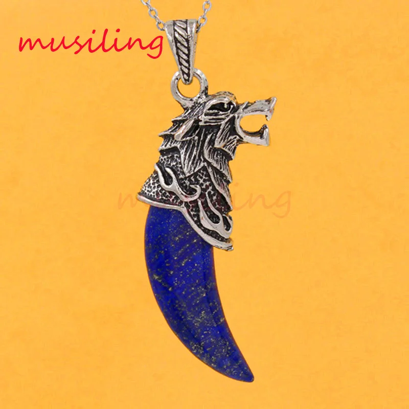 

2016 Wholesale Natural Gem Stone Vintage Wolf's Head Tooth-shape Reiki Pendant Charms Super Energy Healing Chakra Amulet 10Pcs