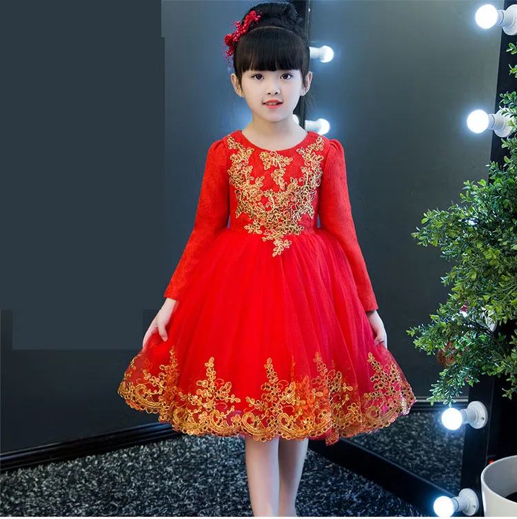 

Gold sequied Lace Flower Girl Dresses for Weddings 2018 RED Kids Evening Dress Holy Communion Dresses For Girls Pageant Gowns