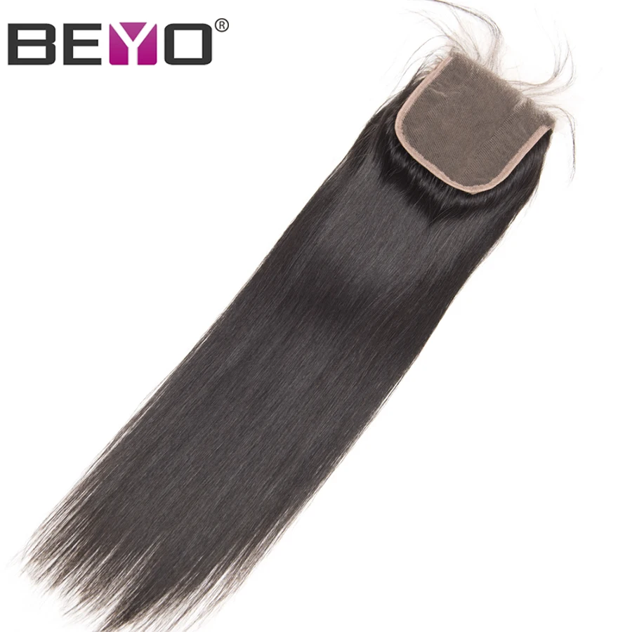 Beyo Lace Closure бразильские прямые волосы человеческие волосы Закрытие с волосами младенца бесплатно Средний три части не Реми волосы 4x4 швейцарское кружево