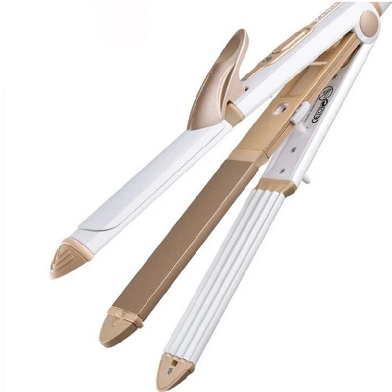 

3 In 1 Hair Curling Iron EU Plug Hair Straightener Multifunction corrugated Iron Corn Plate Heated Roller KM-1213