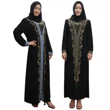 

Muslim Black Abaya Islamic Clothing For Women Embroidery Rhinestone Dubai Kaftan Robe Dress Turkish Abayas Turkey Hijab Dress