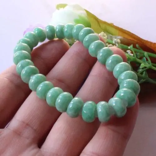 

435 Emerald Green Jadeite Flat beads (9.5x5MM) Bangle Bracelets