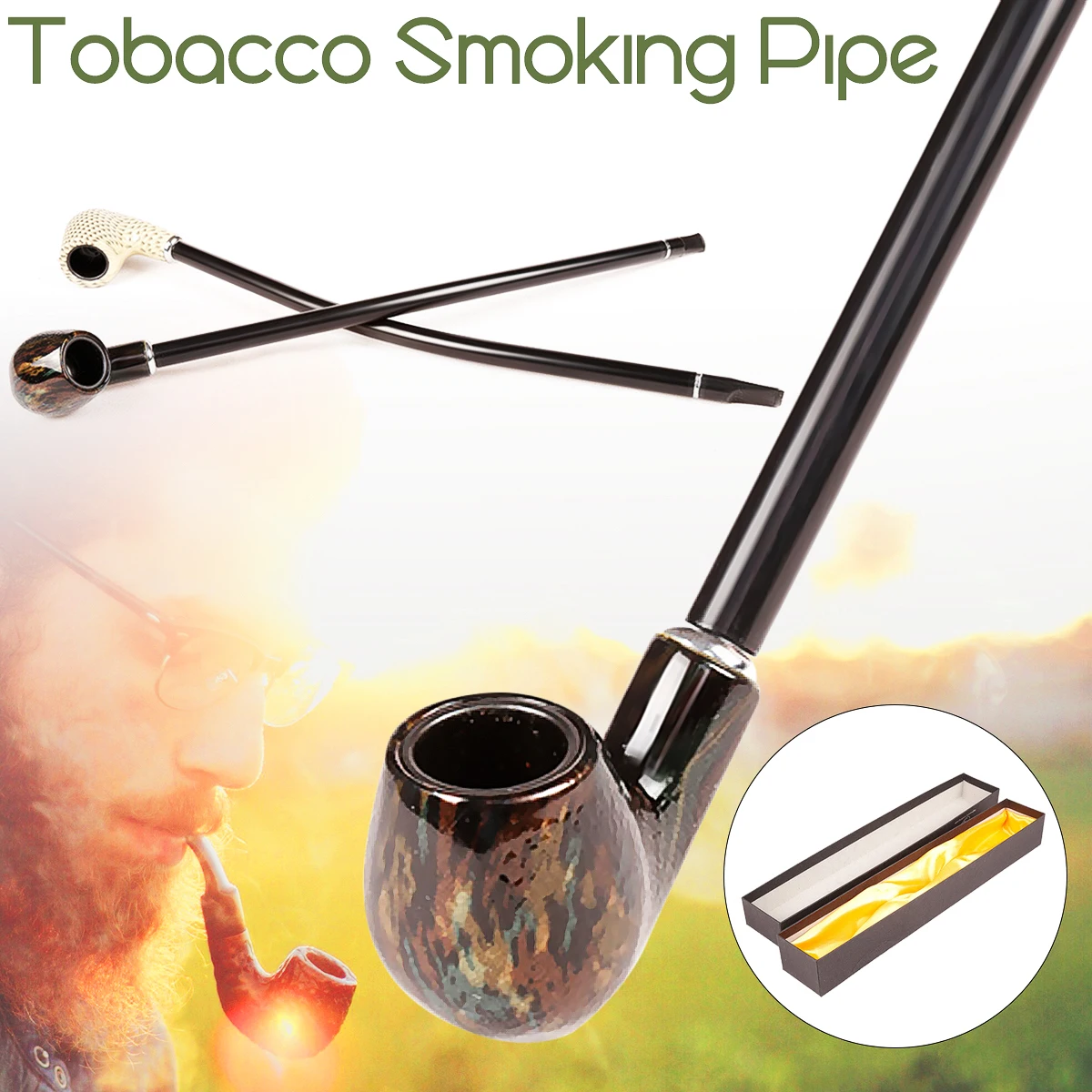 Portable Serpentine Smoking Pipe Long Handle Tobacco Pipes 41cm Smoking