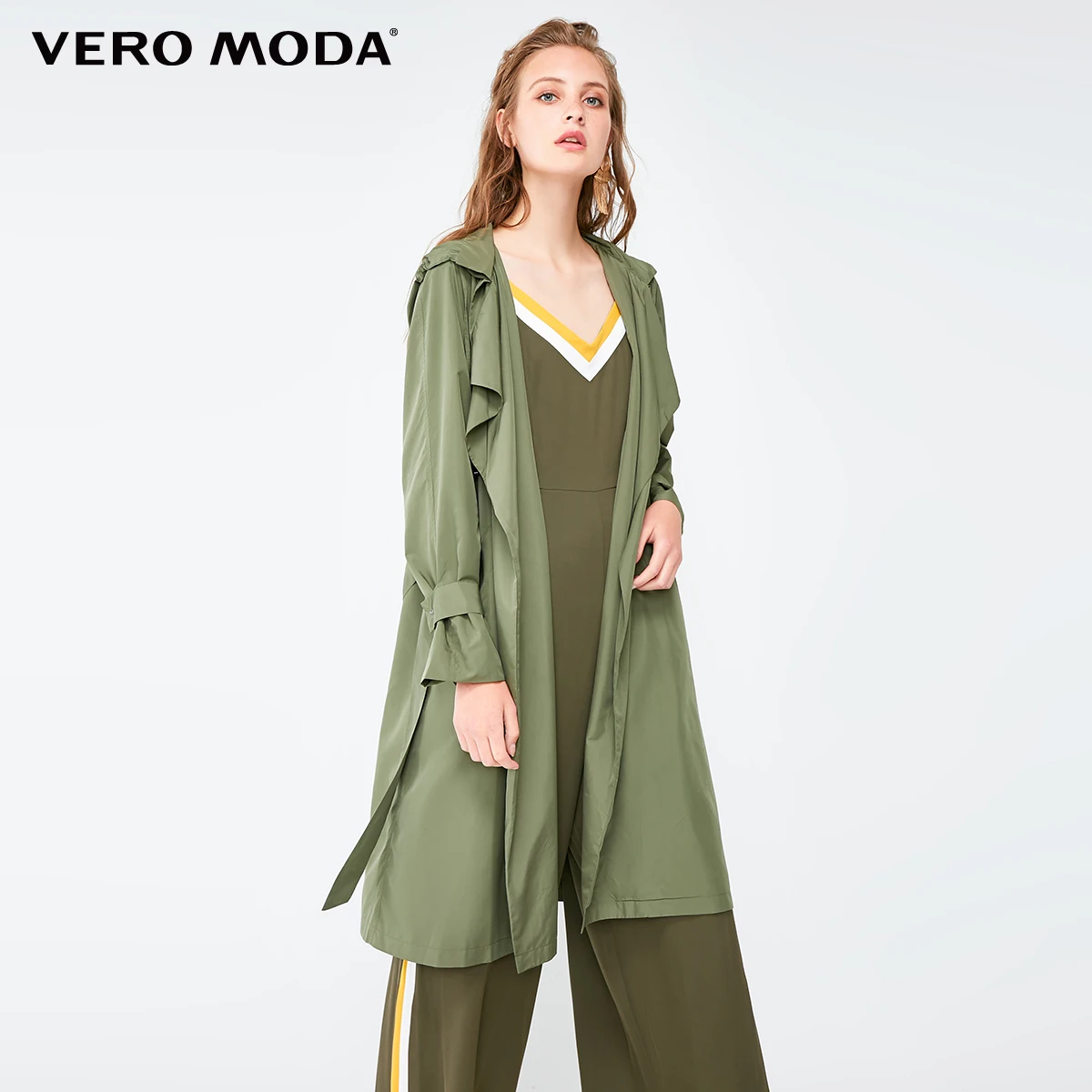 Vero Moda женский лацкан на шнуровке средней длины с капюшоном чистый Тренч | 318321504 - Цвет: Safari