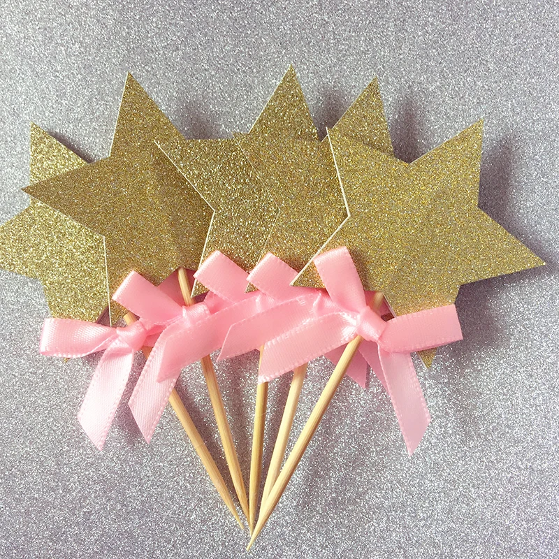 Twinkle Little Star Cupcake Toppers Серебряный и синий/золотой розовый детский душ/мальчик или
