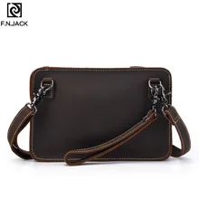F.N.JACK Retro Mens Leather Business Minibag with One Shoulder Cowhide Vintage Handbag Small Crossbody Bags Clutch Handbags