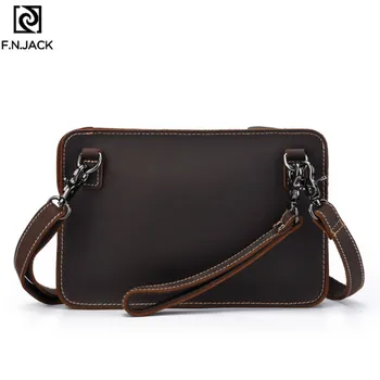 

F.N.JACK Retro Mens Leather Business Minibag with One Shoulder Cowhide Vintage Handbag Small Crossbody Bags Clutch Handbags