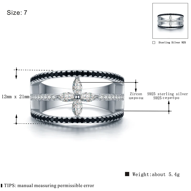 [BLACK AWN] Настоящее 925 пробы, Серебряная черная шпинель, четырехлистный цветок, элегантные кольца на палец для женщин, серебро 925, ювелирное изделие, подарок G004