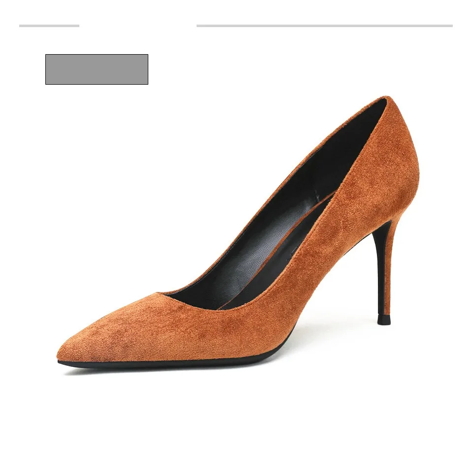 KATELVADI/обувь женские туфли-лодочки модные свадебные туфли из флока коричневого цвета на высоком каблуке 8 см пикантные женские вечерние туфли с острым носком K-320