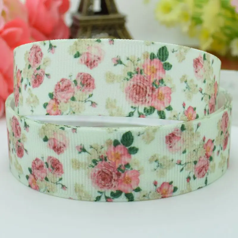 

22mm white ground pink flowers printing grosgrain ribbon retro bow DIY materials, 7/8 new printed ribbon new 2015