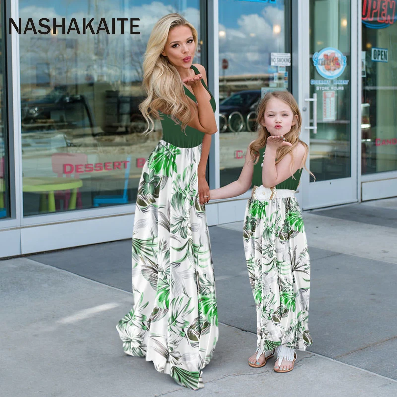 NASHAKAITE/платья для мамы и дочки; повседневное длинное платье в стиле пэчворк без рукавов с цветочным рисунком для мамы и дочки; одежда «Мама и я»