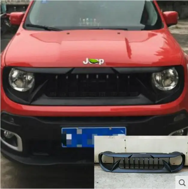 QQKLP ABS BLACK UNPAINT CAR FRONT BUMPER RACING GRILLS GRILLE ROUND TRIM COVER FIT FOR Jeep Renegade 2016 2017 2018 2019