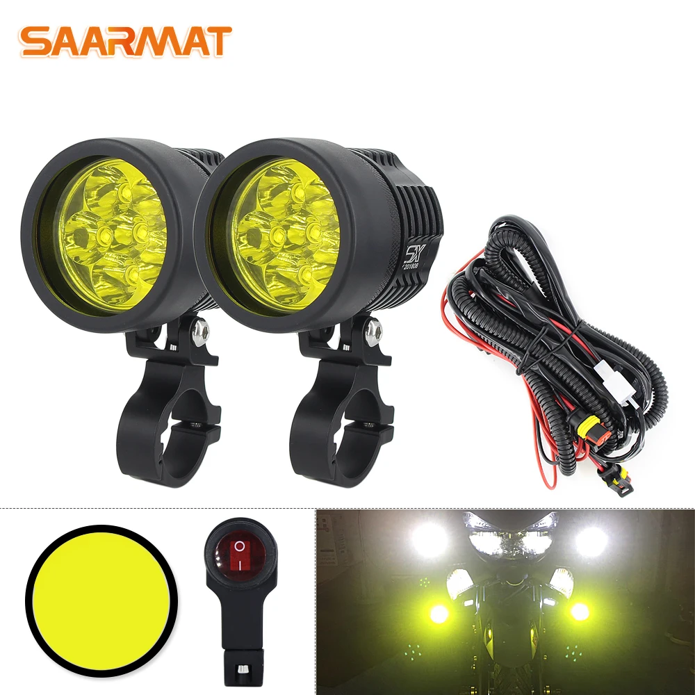 white Universal Motorcycle Led Driving Lights Apmatauto 2Pcs 60W Double Colors Strobe Motorbike Headlight Fog DRL lamp Car ATV Bulb Spotlights Auxiliary Lights Yellow white With Switch DC12V 