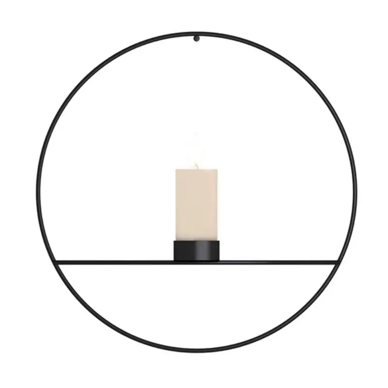 3D Metal Candle Holder Geometric Round Candlestick Wall Mounted Crafts Wedding Table Home Deco Party Festival Decoration Gifts