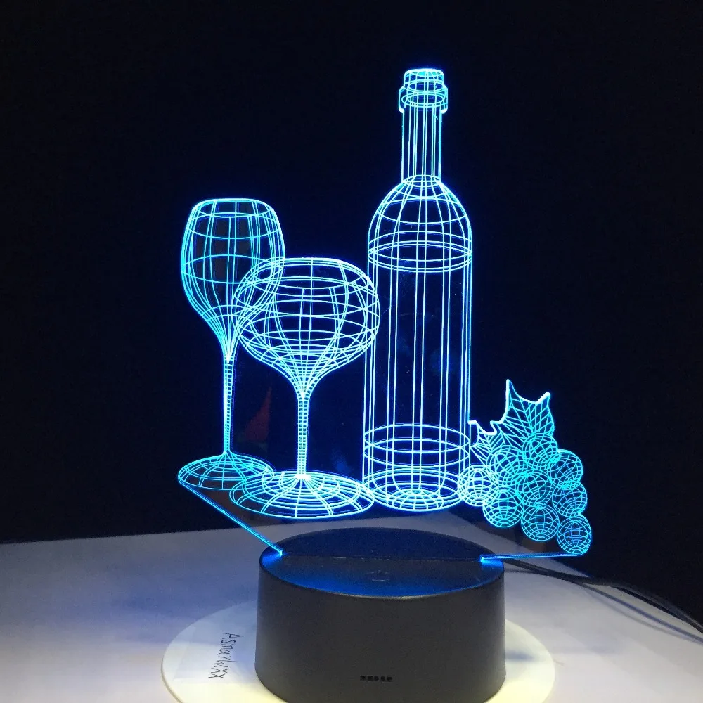 Стеклянная бутылка для вина грейпфрут 3D Оптическая иллюзия настольная лампа настроение сенсорный пульт дистанционного управления 7 цветов домашний свет вечерние Декор